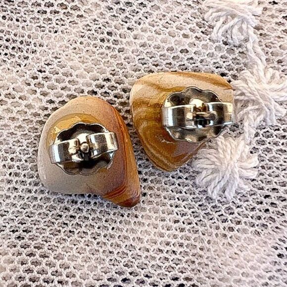 Vintage Natural Picture Jasper Gemstone Post Earrings - Picture 4 of 8